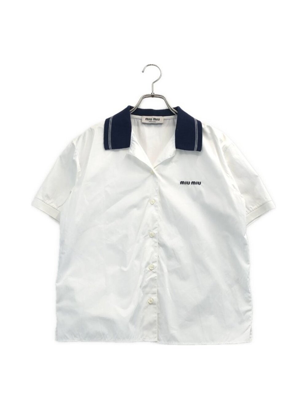 Miu Miu Cotton Logo Embroidery Open Collar Short Sleeve Shirt White 38